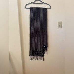 John Ashford Striped Grey Blue Acrylic Fringe Scarf One Size OS